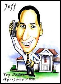 realtor man talking on the phone portrayed artistically in caricature as a top real estate salesman award.