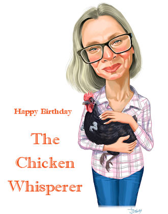 birthday man caricature woman chicken