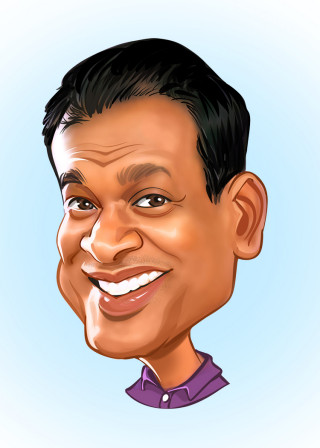Head caricature of smiling man