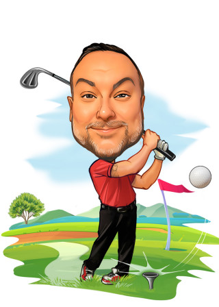 golfing art caricature