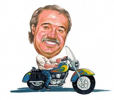 riding motorbike caricature for retirement gift