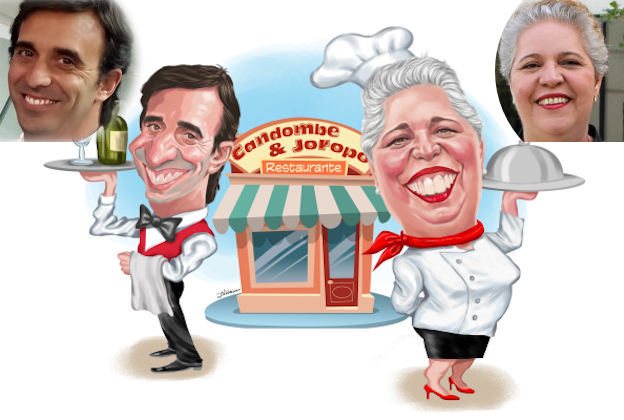 caricature rendition of a waiter and a chef