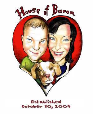 happy couple with dog celebrating anniversary date - color drawing